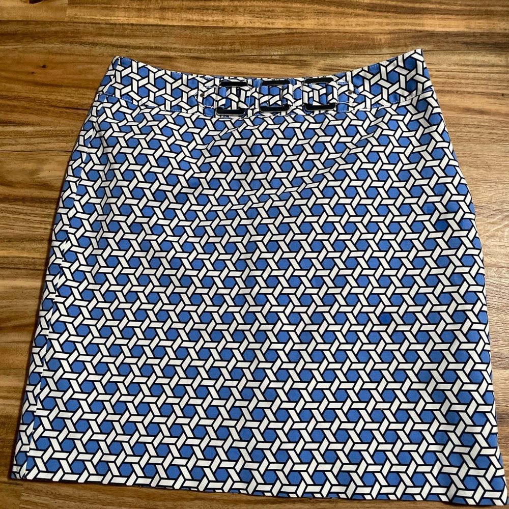 Rafaella Blue and White Geometric Pencil Skirt